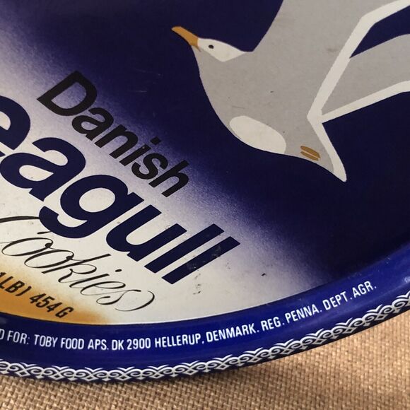 Vintage Seagull Danish Butter Cookie Tin Round Beach House Decor Denmark Rare - Picture 5 of 16